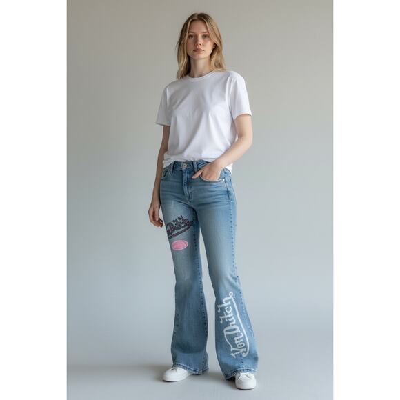 NWT Y2K Von Dutch Low Rise Bootcut patch Embroidered Jeans size 27. - Picture 1 of 15